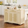 53.1" Rattan Kitchen Island Cart with Wheels - Rolling Storage Cabinet with Drop Leaf, 2 Doors, 2 Drawers, Spice Rack & Tilt-Out Trash Can - 3 of 4