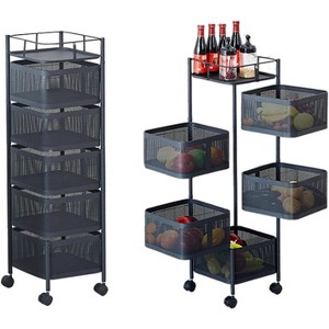 5 Tier Metal Rolling Utility Cart Organizer with Wheels, Rotating Storage Rack for Fruit, Potato, Onion, Vegetable - 1 of 4