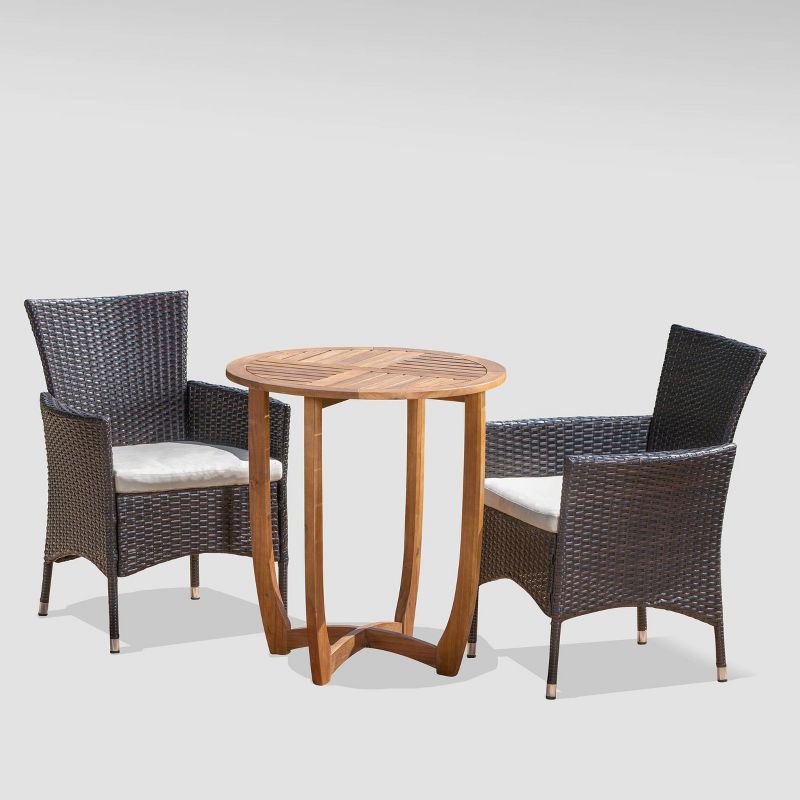 Ellie 3pc Acacia Wood Wicker Bistro Set - Brown/Beige - Christopher Knight Home, 3 of 8