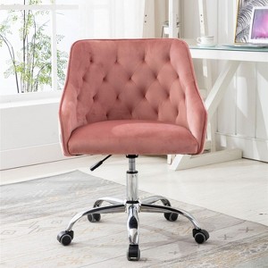 Velvet Desk Chair, Swivel Home Office Chair with Wheels and Gold Metal Base – The Pop Home - 1 of 4