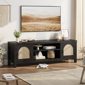 GustoWave TV Stand for Living Room, Fits 65" TVs, TV Console Cabinet with Rattan Door and Adjustable Shelves, Media Console with 2-Tier Open Storage - 1 of 4