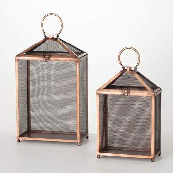 Sullivans 19.5" & 15.75" Outdoor Copper Screen Lanterns Set of 2, Metal