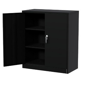 Black Metal Wall Cabinet with 2 Doors – Adjustable Shelves Hanging Storage Cabinet with Handles for Garage, Home, Office & Utility Room - 1 of 4