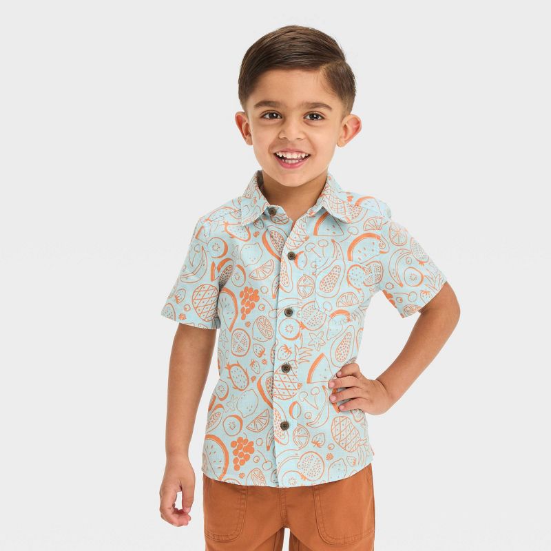 Toddler Boys' Short Sleeve Fruit Button Shirt and Shorts Set - Cat & Jack™ Blue, 4 of 8