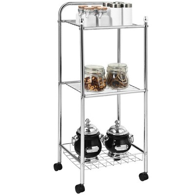 Costway 3-Tier Mesh Wire Rolling Cart Multifunction Utility Storage Cart Shelves Trolley