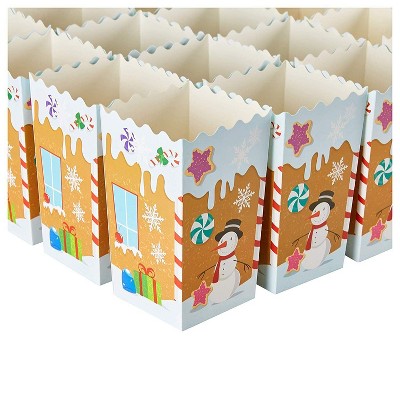 Popcorn Boxes - 100-Pack Christmas Party Supplies, Paper Popcorn and Candy Containers, Party Favors, Gingerbread House Design, 20-Ounce, 3.3x5.5x3.3"