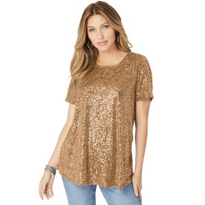 Roaman's Women's Plus Size Sequined Swing Tee - 1 of 4
