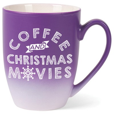 Elanze Designs Coffee And Christmas Movies Two Toned Ombre Matte Purple and White 12 ounce Ceramic Stoneware Coffee Cup Mug