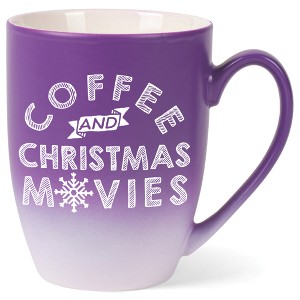 Elanze Designs Coffee And Christmas Movies Two Toned Ombre Matte Purple and White 12 ounce Ceramic Stoneware Coffee Cup Mug - 1 of 4