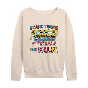 Women's - SpongeBob SquarePants - Four Times The Fun Lightweight French Terry Wide Neck Long Sleeve Shirt - 1 of 4