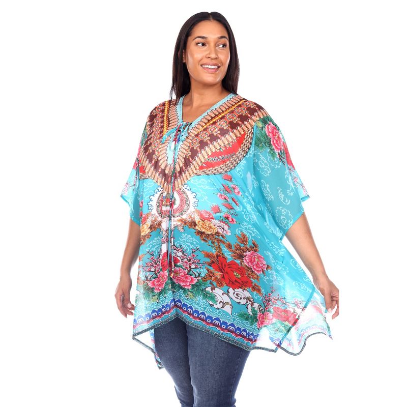 Plus Size Short Caftan with Tie-up Neckline - One Size Fits Most Plus - White Mark, 3 of 6