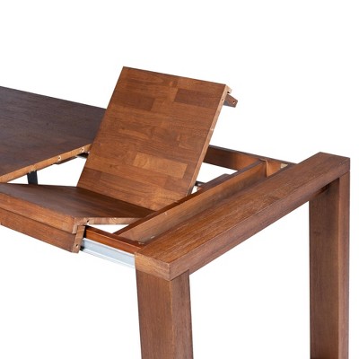 Chestnut Wire-Brush Finish Acacia Wood Dining Set with Faux Leather Benches