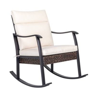 Outdoor Wicker Rocking Chair with Cushion - Beige - Nuu Garden