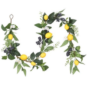 6FT Artificial Lemon Blueberry Garland, Spring Summer Fruit Garland with Greenery Leaves, Yellow Lemon Garland for Front Door Indoor Outdoor Decor - 1 of 4