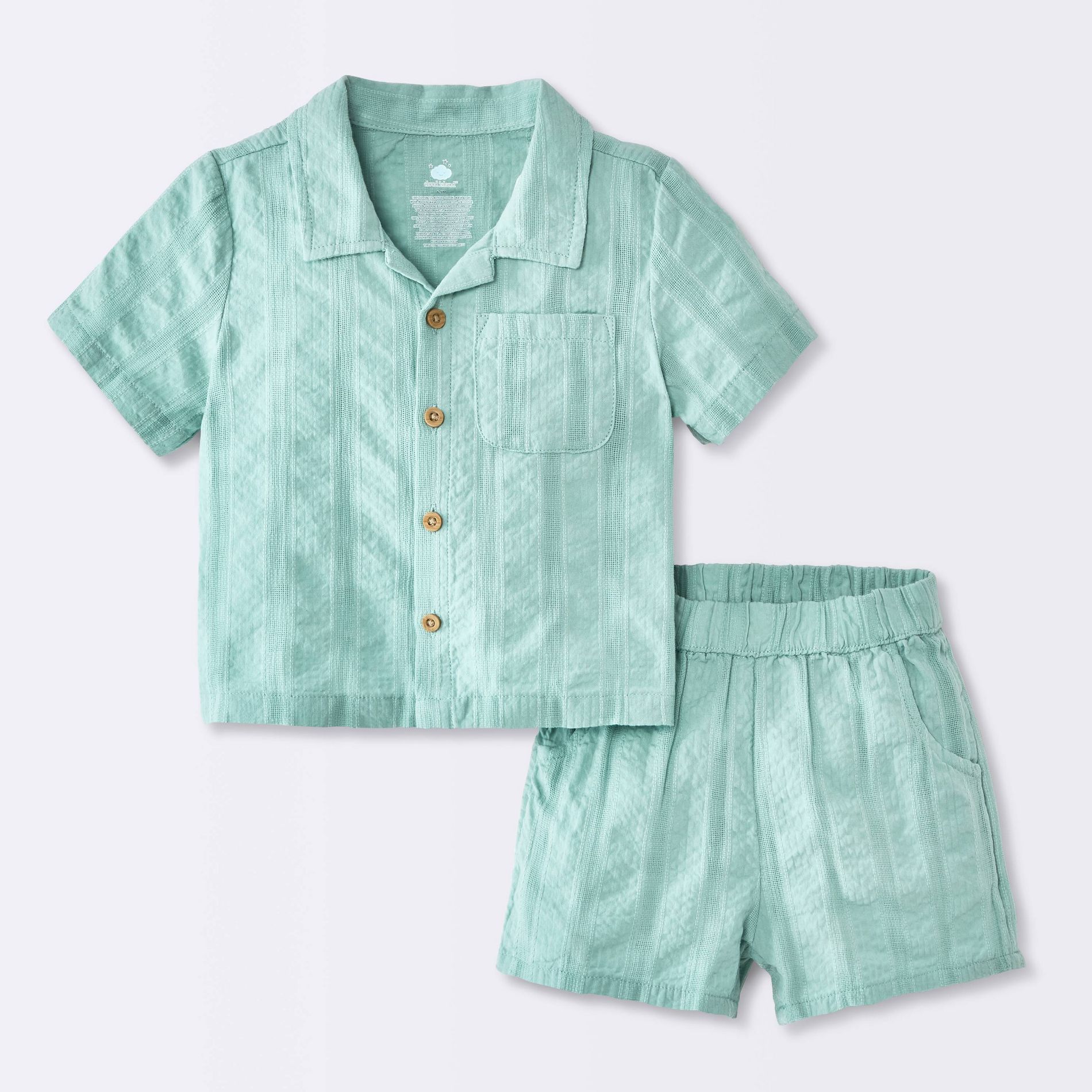 Baby Boys' Striped Button-Down T-Shirt and Cabana Shorts Set - Cloud Island™ Light Green