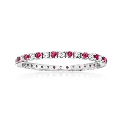 Ross-Simons 0.20 ct. t.w. Ruby and .15 ct. t.w. Diamond Eternity Band in 14kt White Gold