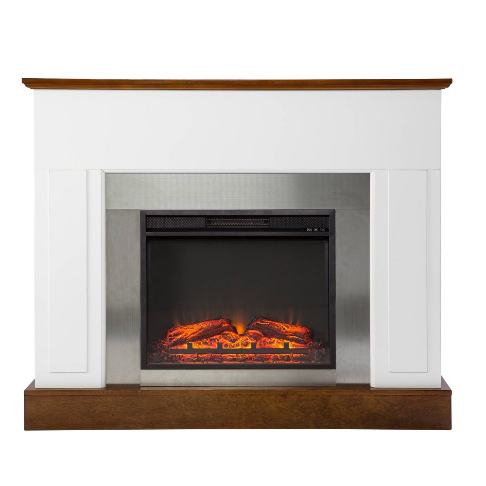 Photos - Electric Fireplace Cerkby Industrial Base  White/Dark Tobacco - Aiden Lane