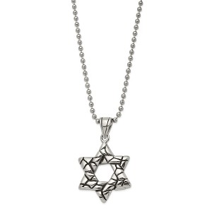 Black Bow Jewelry Men's Stainless Steel Antiqued 3D Star of David Necklace, 24 Inch - 1 of 4