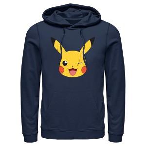 Men's Pokemon Pikachu Wink Face Pull Over Hoodie - 1 of 4