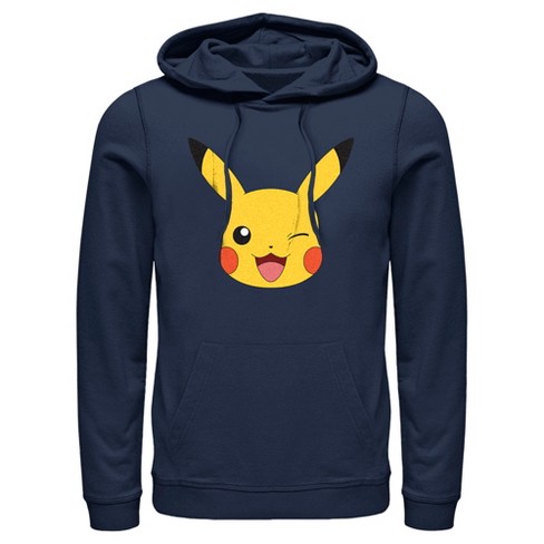 Men s Pokemon Pikachu Wink Face Pull Over Hoodie Navy Blue Medium Target