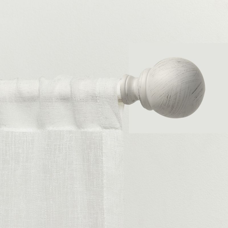 Exclusive Home Sphere 1" Curtain Rod and Coordinating Finial Set, Distressed White, Adjustable 66"-120", 2 of 4