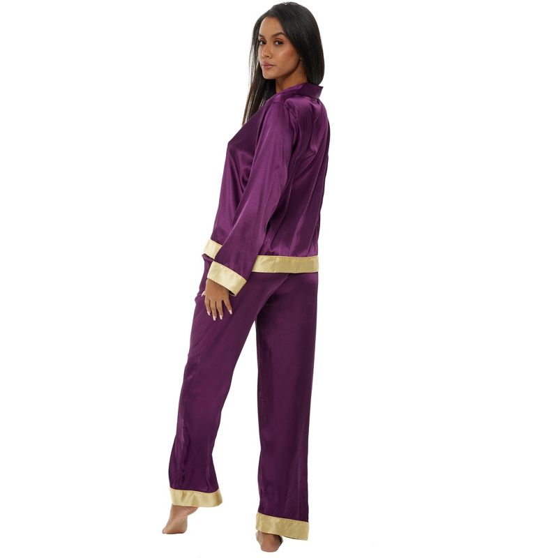 Women's Classic Satin Pajamas Lounge Set, Long Sleeve Top and Pants with Pockets, Silk like PJs, 2 of 4