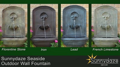 Seaside French Limestone Solar-Powered Wall Fountain with Battery Backup