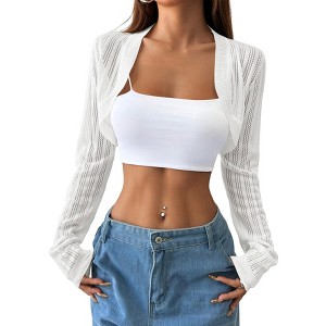 Coolmee Women's Casual Cropped Cardigan Shrugs Long Sleeve Sweater Knit  Open Front Bolero Shrug for Dresses XL White : Target