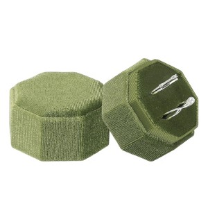 Unique Bargains Velvet Octagon Wedding Proposal Engagement 2 Slot Jewelry Storage Ring Box - 1 of 4
