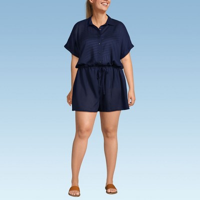Lands' End Women's Sheer Modal Button Front Swim Cover-up Romper