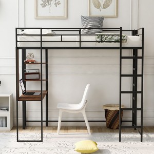 PAGED Twin Bunk Bed with Desk Modern Wooden Bed Frame with Storage Cabinet, Guardrail and Inclined Ladder for Bedroom - 1 of 4