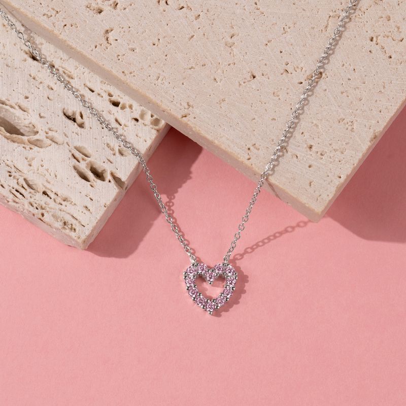 Girls' Open CZ Heart Sterling Silver Necklace - In Season Jewelry, 5 of 7
