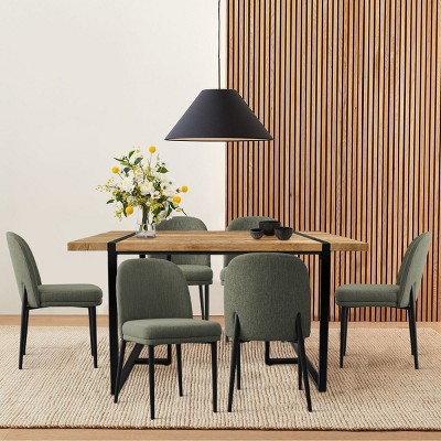 7-Piece Modern Rectangular Dining Table Set with 6 Upholstered Linen Dining Chairs, Solid Wood Table for Kitchen or Dining Room-Maison Boucle