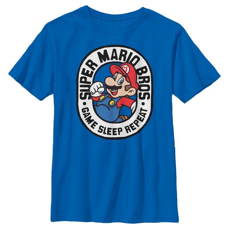 Boy's Nintendo Super Mario Bros. Game Sleep Repeat T-Shirt, 1 of 6