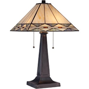 Robert Louis Tiffany Art Deco Accent Table Lamp 21.5" High Mission Bronze Stained Glass Shade for Living Room Family Bedroom Bedside Office - 1 of 4