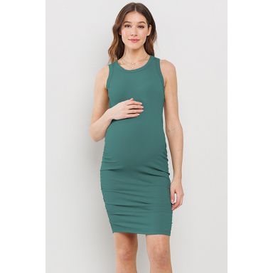 sleeveless ruched maternity dress Women's Isabel Maternity Sleeveless Ruched Side Tank Dress Green L