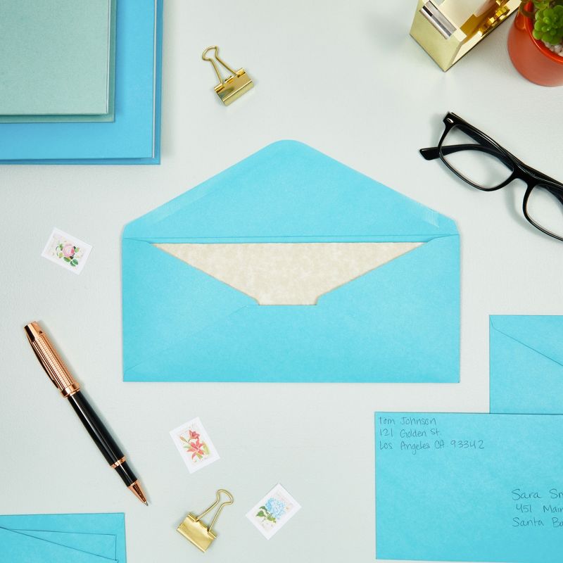 Sustainable Greetings 200 Pack Bulk #10 Blue Envelopes with Gummed Seal, Business Size for Invitations Letters, Greeting Cards, 4-1/8 x 9-1/2 in, 4 of 9