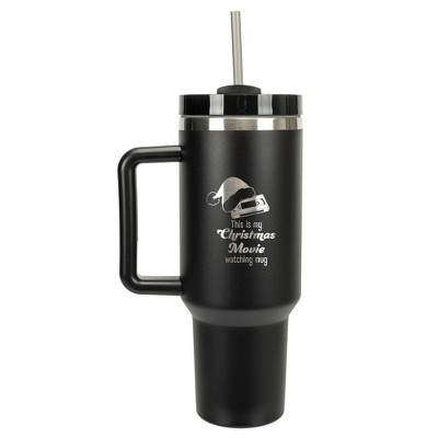 100 North Christmas Movie Watching Mug Santa Hat VHS Wrap-Around 40 Oz. Stainless Steel Water Bottle Coffee Mug, Spill & Leak Resistant, Travel