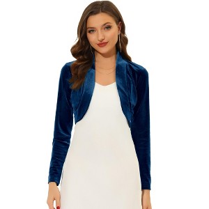 INSPIRE CHIC Women's Long Sleeve Cocktail Party Open Front Cropped Velvet Bolero Shrugs - 1 of 4