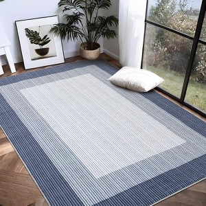 Low-Pile Washable Bordered Area Rug for Living Room Bedroom Dining Room, Non-Slip Stain Resistant Non-Shedding Carpet Geometric Floor Decor - 1 of 4