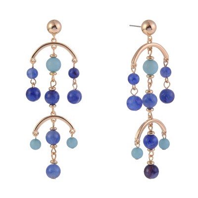 RACHEL Rachel Roy Gold Tone and Blue Bead Chandelier Earrings
