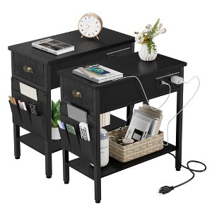 Whizmax End Table with Charging Station- Flip Top Narrow Side Tables With Storage Drawers for Living Room Bedroom Office Small Spaces - 1 of 4