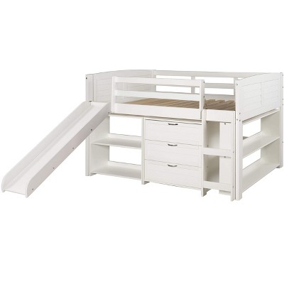 Donco Kids Louver Twin White Modular Low Loft Bed With Slide - Group B
