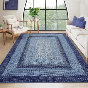 coucheta 9x12 Area Rug, Washable Braided Rug for Living Room, Vintage Print Carpet, Low Pile Non-Shedding Kitchen Rugs with Non Slip,Blue - 1 of 4