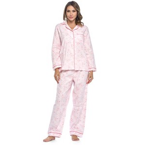 Casual Nights Women's Flannel Long Sleeve Button Down Pajama Set - 1 of 4