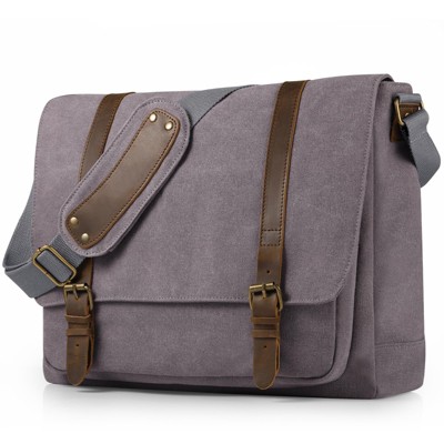 Vintage Canvas Messenger Bag for Men 15.6-16 inch Laptop bag,Computer Satchel Shoulder Bag for School Work Travel (Grey)