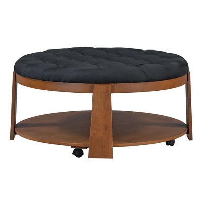 NicBex 36 Inch Round Upholstered Coffee Table with Storage Shelf and Wheel for Living Room,Bedroom