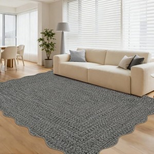 Coucheta Printed Rug - Washable Rug Farmhouse Braided Print Non Slip Neutral Carpets, Low Pile Non Shedding Floor Covering, Soft Thin Foldable Mats - 1 of 4