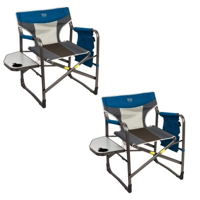 Timber Ridge Portable Lightweight Aluminum Frame Folding Camping Directors Chairs with Side Tables & Cupholders (2 Pack)