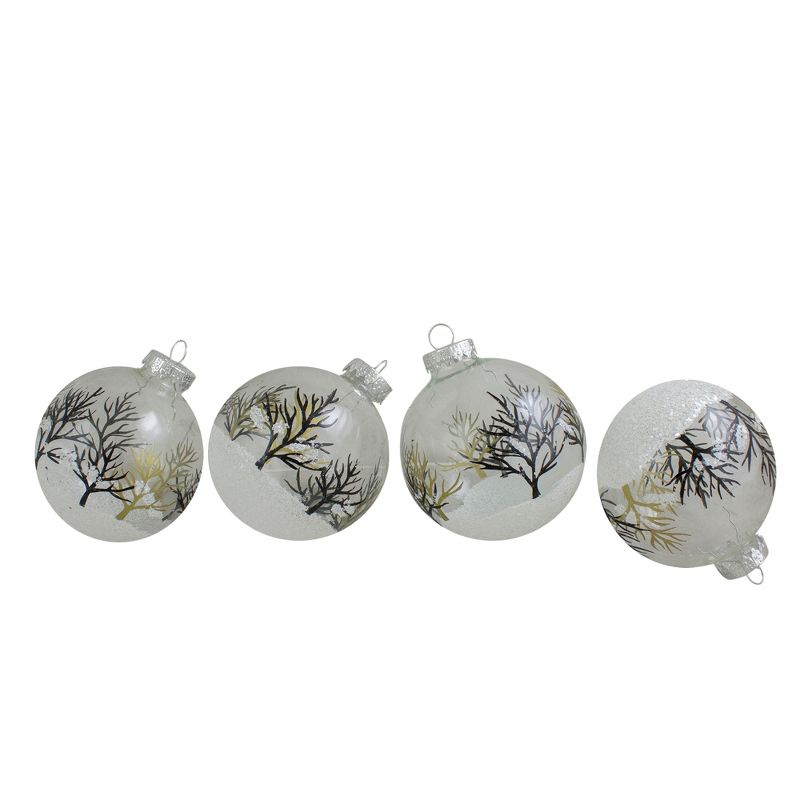 Northlight 4ct Clear and Frosted Winter Tree Glass Christmas Ball Ornaments 3.25" (80mm), 1 of 4
